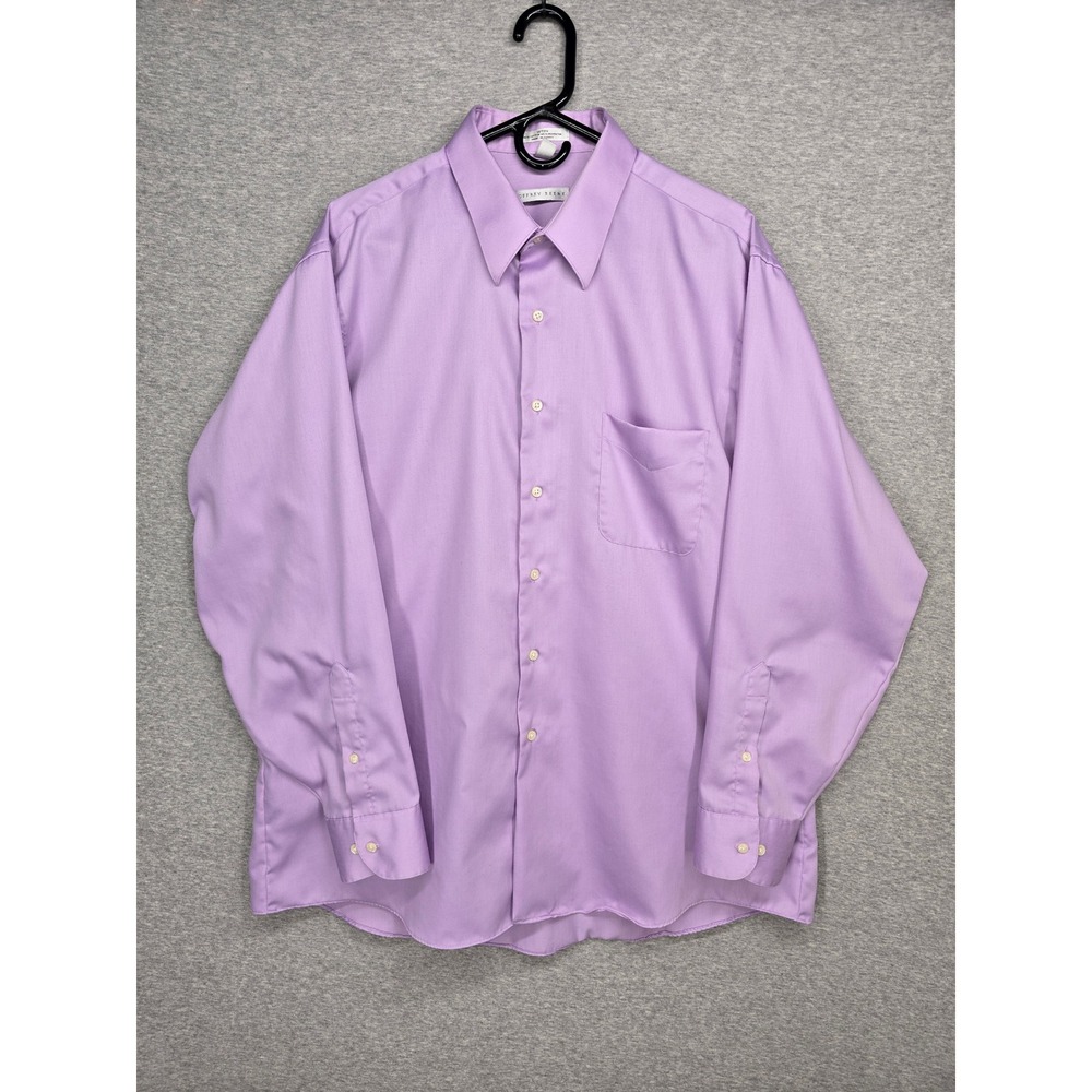 Geoffrey Beene Mens Purple Sateen Dress Shirt XL 17.5 34/35 Wrinkle Free L/S